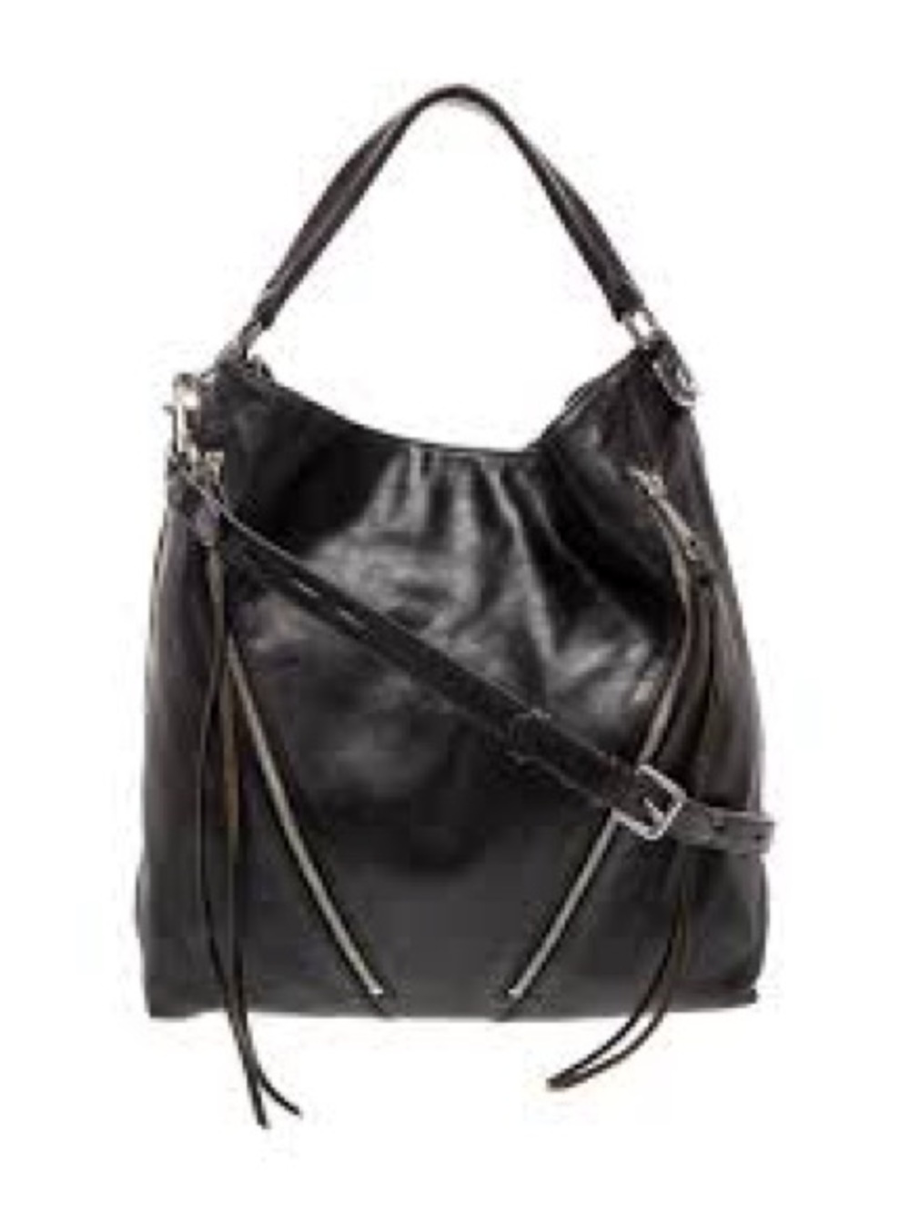 Rebecca Minkoff Moto Hobo Black LeatherZip-Accent Shoulder Bag Vintage - Picture 3 of 13